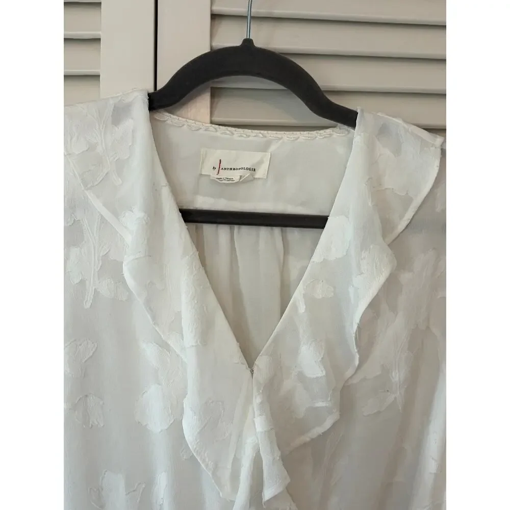By Anthropologie Milena Burnout Velvet Wrap Blouse white ruffle cottagecore